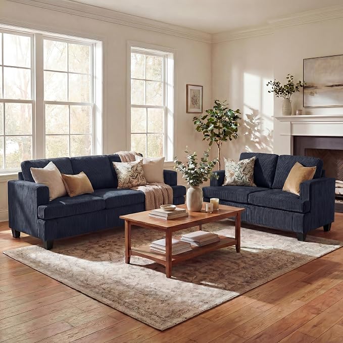 YOUDENOVA 2 Piece Set Comfy Sofa Couch, 3 Seater & Loveseat Sofa by YOUDENOVA