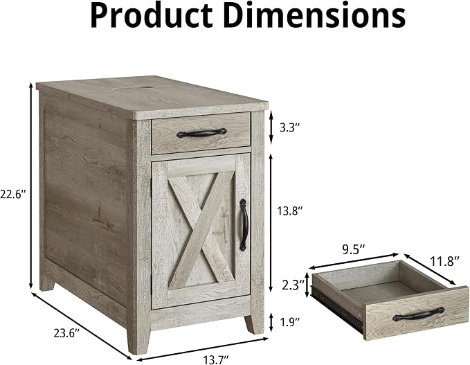 IRONCK End Table with Charging Station, Narrow Side Table - Image 3
