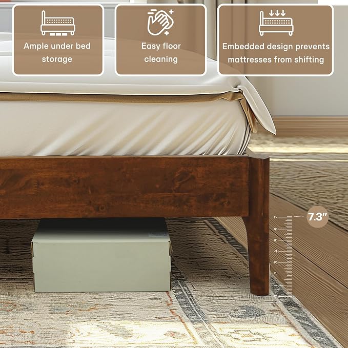 Acacia Haven Queen Bed Frame and Headboard, Platform Bed Frame Scandinavian - Image 4