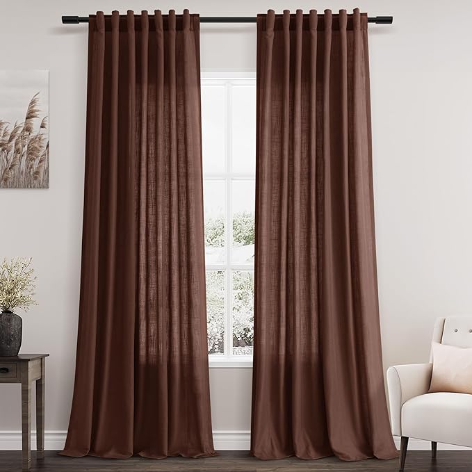 Extra Long Rustic Brown Linen Curtains 120 Inch by Nanspring
