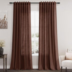Rustic Brown Linen Curtains 90 Inch Long 2 Panels Set by Nanspring