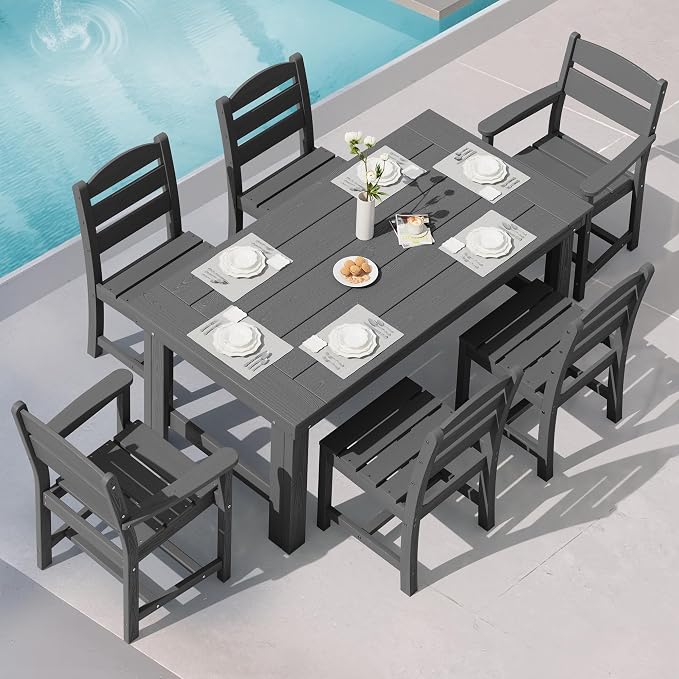 SERWALL Outdoor Dining Table Set, 67‘’ HDPE Patio Dining Set by SERWALL