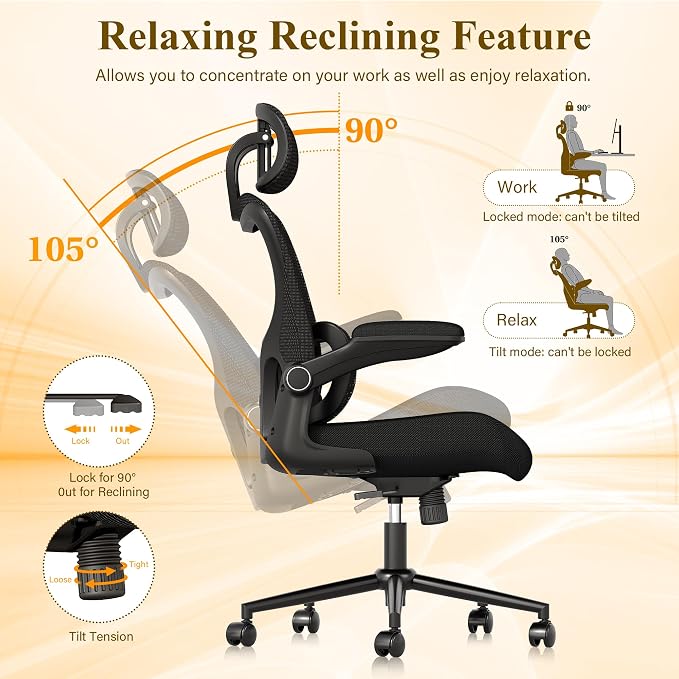 SUNNOW Ergonomic Office Chair, Comfy Mesh Desk Chair, High Back Computer Gaming - Image 7