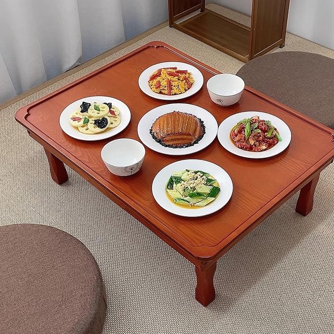 Square Folding Coffee Table, Korean Dining Table, Solid Wood Low Tables - Image 6