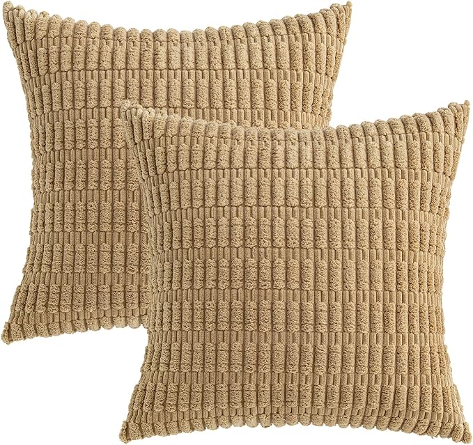 MIULEE Corduroy Decorative Throw Pillow Covers 20x20 Khaki Pack of 2 | Soft - Image 5