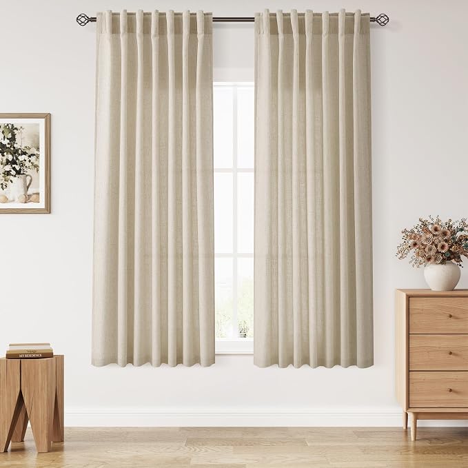 Eggshell Beige Curtains 63 Inch Length by Nanspring