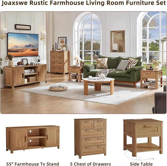 Joaxswe Farmhouse 55" Tv Stand, Dark Wood Entertainment Center - Image 3