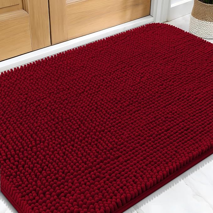 OLANLY Dog Door Mat for Muddy Paws 30x20, Super Absorbent Chenille Mud Mat | Red by OLANLY