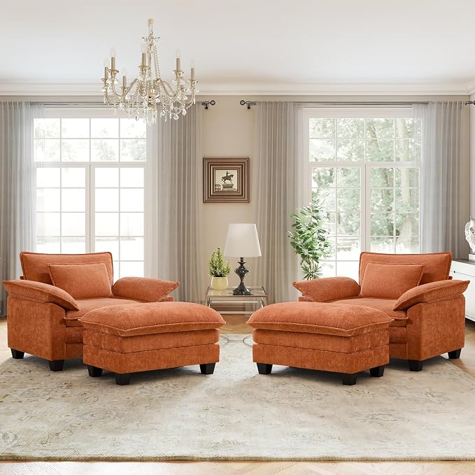 Oversized Accent Chairs with Ottoman Set of 2, Modern Comfy Reading Chair by choairy