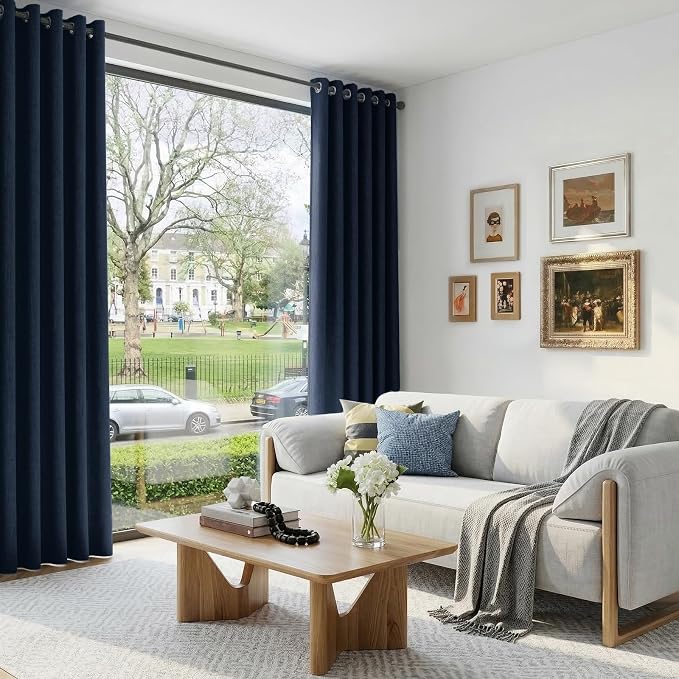 100% Blackout Linen Textured Curtains 96 Inch Long, Midnight Blue | 100% - Image 4