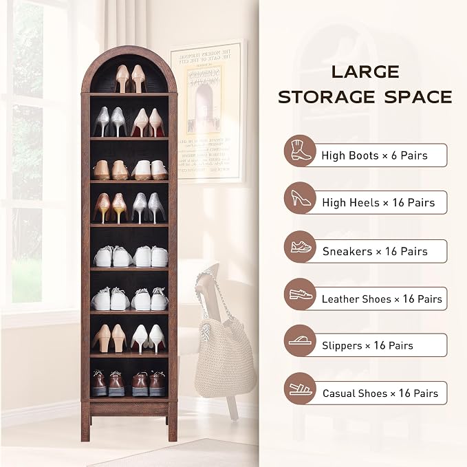 IFGET 71" Tall Arched Bookshelf, 8 Tiers Arch Bookcase - Image 4