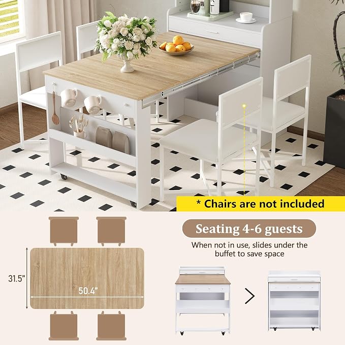 Spaco 2-in-1 Folding Dining Table and Buffet Cabinet Set, Compact Pull-Out - Image 5