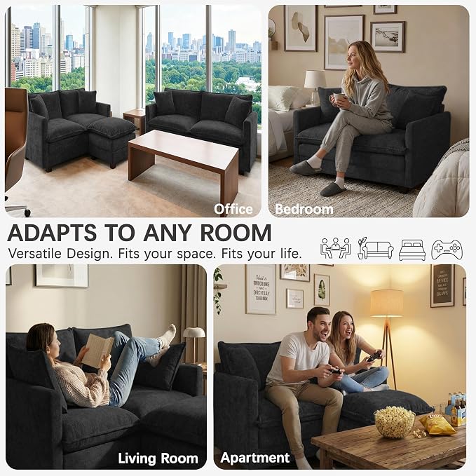 52'' Loveseat Sofa with Ottoman, Modern Cloud Sofa Couch with 27" Deep Seat - Image 8