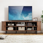 70.8" TV Stand with Power Outlet, Mid-Century Modern Television Stand, Fluted - Image 4