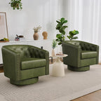 Swivel Barrel Accent Chairs Set of 2, Round Nailhead Faux Leather Living Room - Image 7