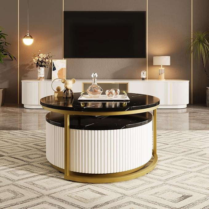 Modern Round Nesting Coffee Table Fluted - Image 5