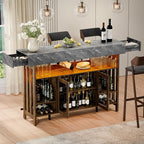 Loomie Bar Table Cabinet with Grey Marble Top & LED Lights & 2 Drawers - Image 5