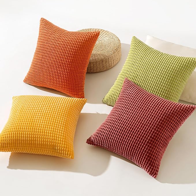 MIULEE Fall Decorative Pillow Covers 20x20 Inch Set of 4 Burnt Orange Green - Image 4