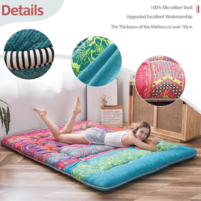 MAXYOYO Bohemian Retro Mattress Boho Floral Japanese Futon Mattress Tatami - Image 7