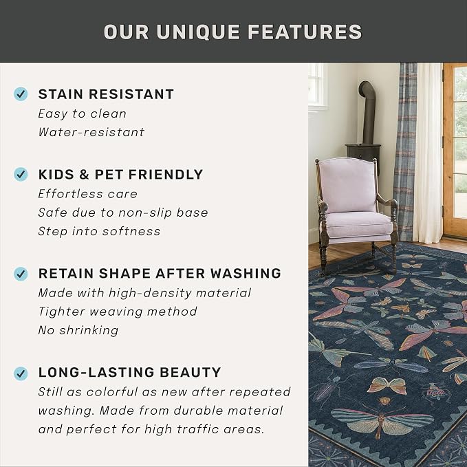 2'6"x10' Dark Blue Kitchen Runner Rug, Washable Non Slip Hallway Rug - Image 6