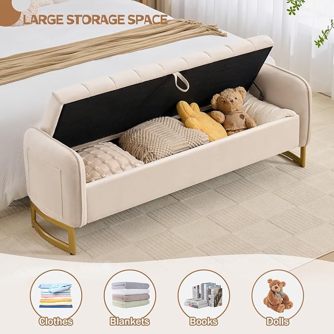 66" Storage Bench for Bedroom End of Bed, King Size Bed Bench - Image 3