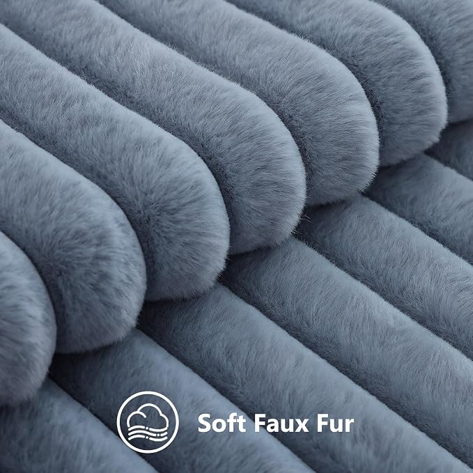 decorUhome Fall Faux Fur Throw Pillow Covers 20x20 Set of 2 Grey Blue | - Image 2