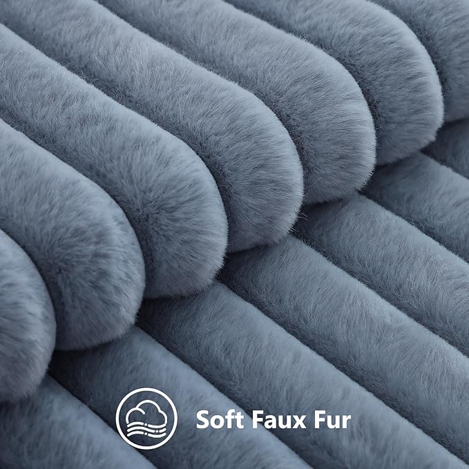 decorUhome Fall Faux Fur Throw Pillow Covers 16x16 Set of 2 Grey Blue | - Image 2