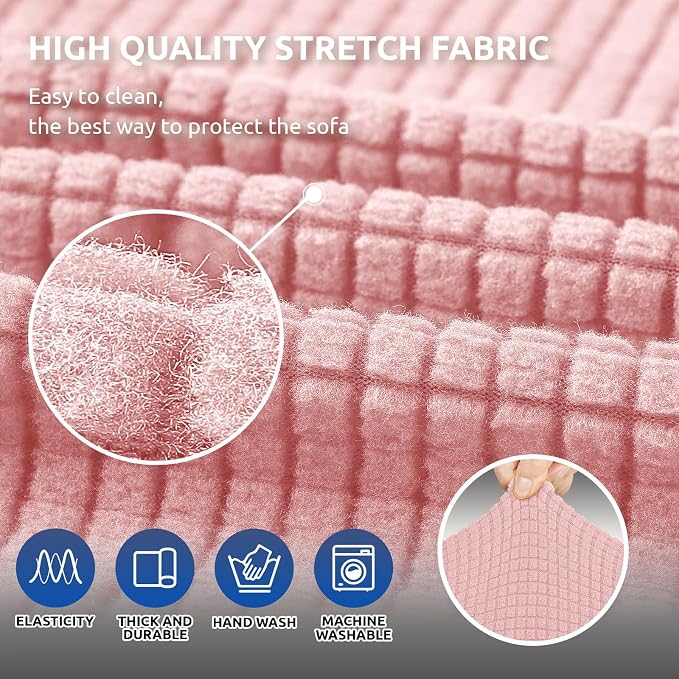Stretch Loveseat Couch Cover, 2 Cushion Couch Slipcover, Dusty Pink | 1-Piece - Image 5