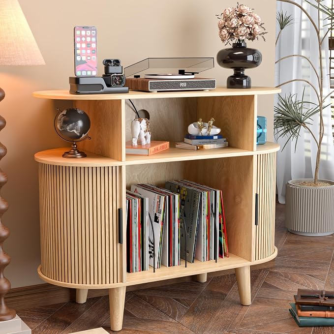 LUVIOHOME Large Round Record Player Stand - Image 3