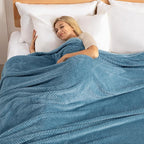 Exclusivo Mezcla Soft Waffle Fleece Bed Blanket King Size, Slate Blue | - Image 3