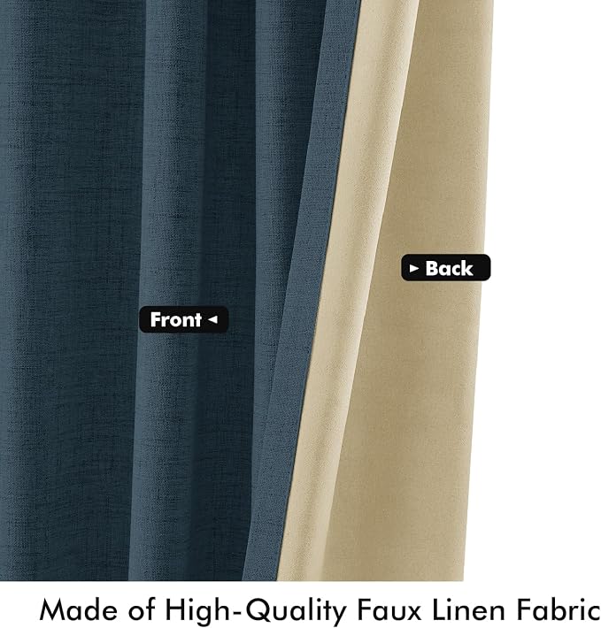 MIULEE 100% Blackout Linen Curtains 42 x 96 Inch Navy Blue 2 Panels | Thermal - Image 6