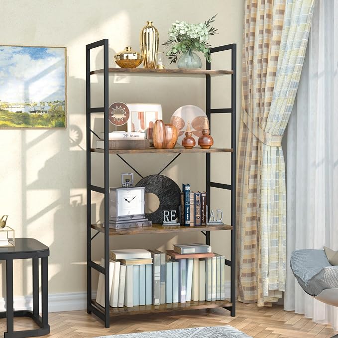 NUMENN 4 Tier Bookshelf, Tall Bookcase Shelf Storage Organizer, Modern Book - Image 4