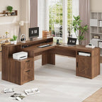 YOMILUVE 63" Farmhouse L Shaped Executive Desk - Image 8