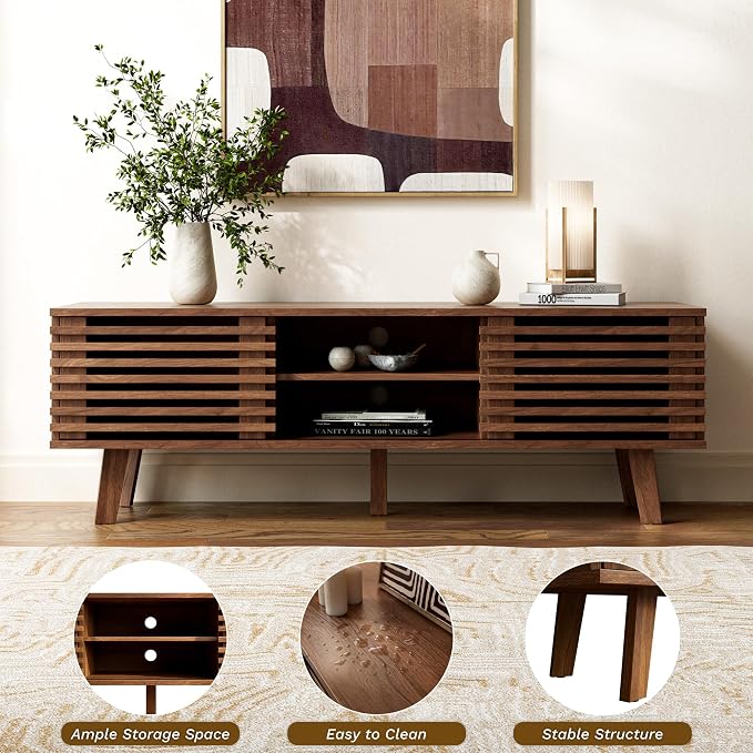 Furniway Living Room Table Sets of 2, Mid Century Coffee Table and TV Stand - Image 7