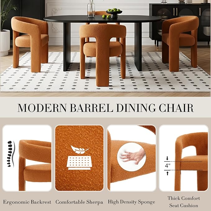 Modern Sherpa Barrel Dining Chair Upholstered Faux Fur Dining Room Chair - Image 4