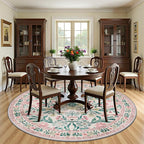 PLHXFR Round Area Rug Living Room: 8 ft Floral Washable Carpet Pink Green | - Image 3
