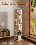 6-Tier Solid Wood Rotating Bookshelf on Wheels, 360° Spinning Book Shelf Tower - Image 6