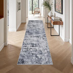 2.6x10 Washable Runner Rug:Modern Abstract Indoor Soft Carpet Grey | - Image 4