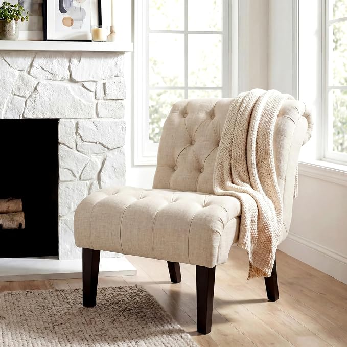 Mid Century Modern Accent Chair, Button Tufted Armless Lounge Chair, - Image 3