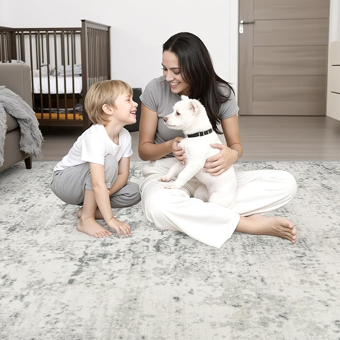 2.6x8 Washable Runner Rug：Modern Abstract Kitchen Soft Carpet Gray | - Image 2