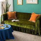 GLORY SEASON Velvet Sofa Cover Soft Decorative Luxurious Solid Exquisite Ruffle - Image 7
