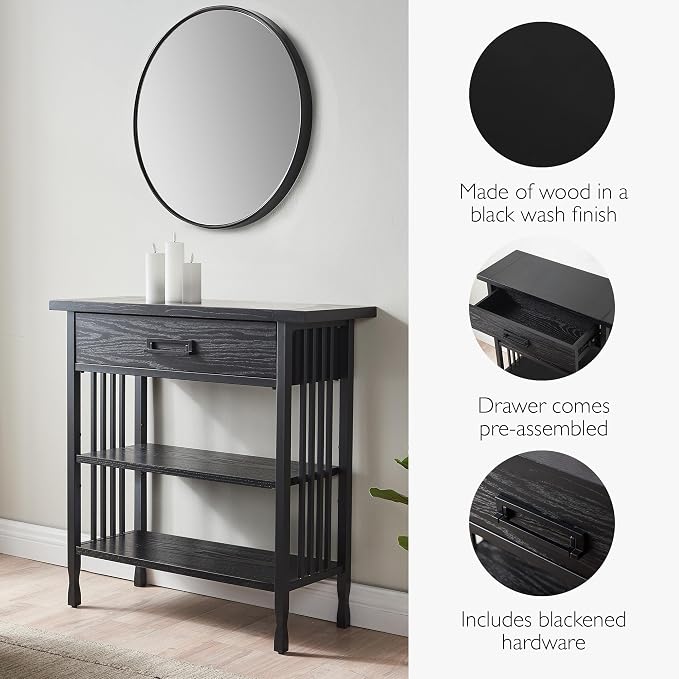 Leick Home Ironcraft Bookshelf, Solid Wood, 1 Drawer, 2 Shelves, Slatted Sides - Image 5