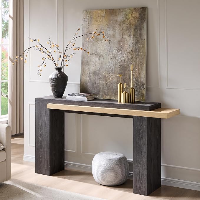 OKD 63 Inch Modern Entryway Console Table, Solid Geometry Accent Sofa Table - Image 5