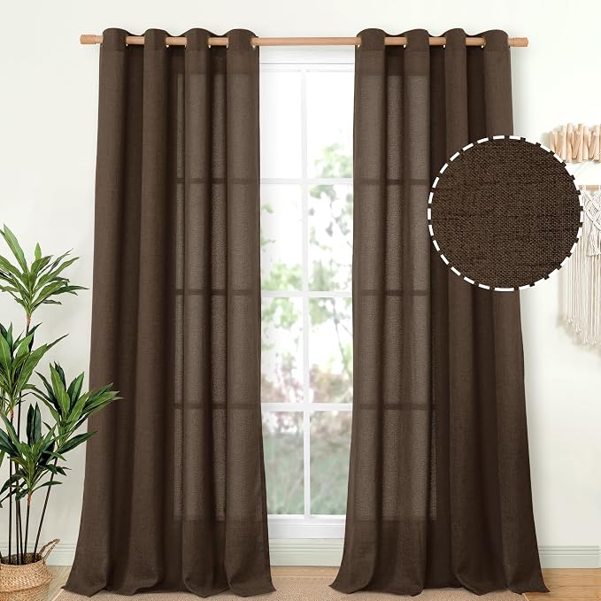 YoungsTex Brown Linen Curtains 90 Inches Length by YoungsTex