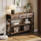 Lulive Entryway Table with Power Outlets, Console Table with 3 Fabric Drawers - Image 3