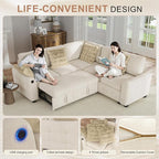 Hanherry Sectional Couch with Pull Out Sofa Bed, Chenille Sleeper Sofa with 2 - Image 6