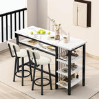 AWQM 3-Piece Bar Table and Chairs Set, Modern White Faux Marble Table - Image 3