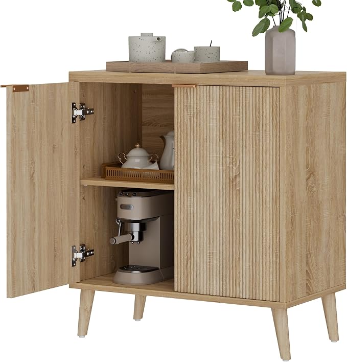 Homleke Buffet Cabinet with Storage, Modern Fluted Accent Sideboard with Doors - Image 8