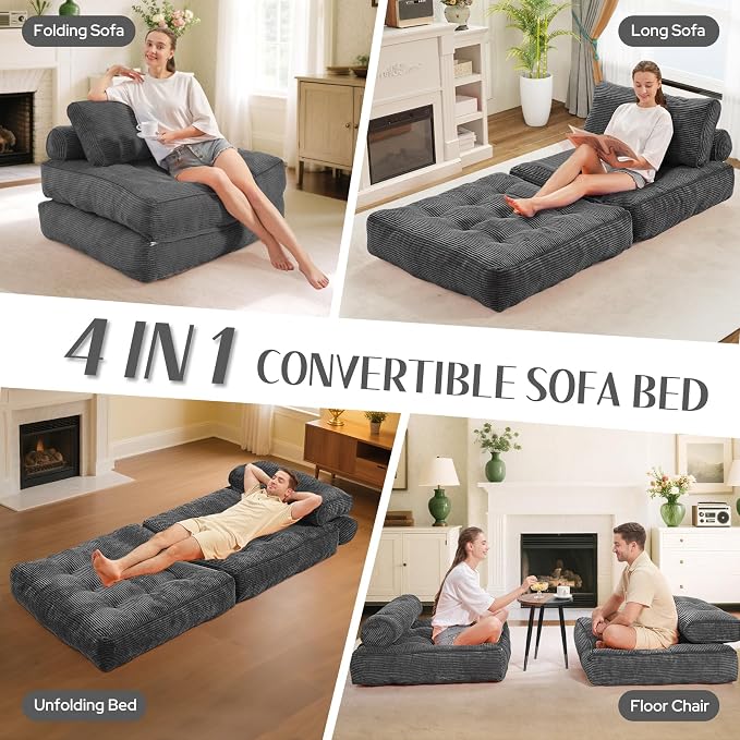 HABUTWAY Folding Sofa Bed, Convertible Sleeper Chair Bed w/Dual-Pillow & Handle - Image 7