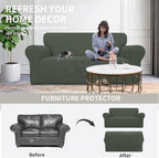 Easy-Going Stretch Oversized Loveseat Couch Covers Washable Olive Green | - Image 4